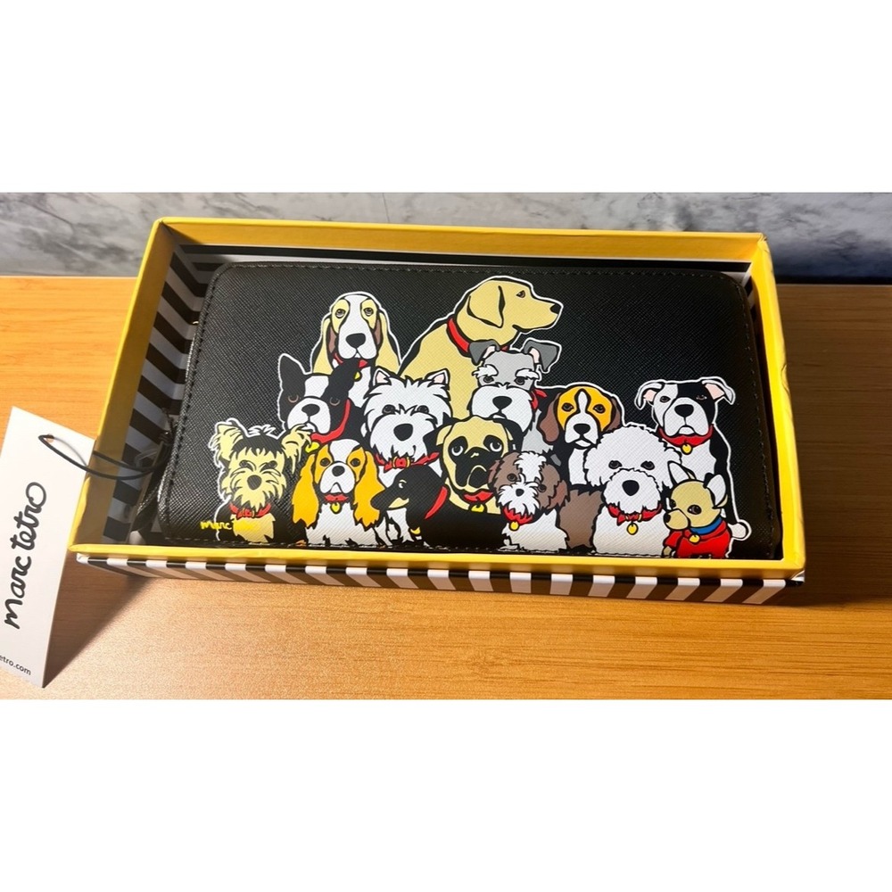 Marc Tetro Dogs Print Zip Around Wallet, Black Designer Clutch NWT‎